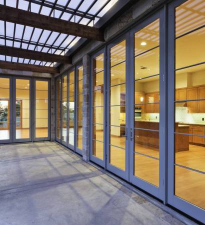 Modern Home Kitchen Through Glass Doors